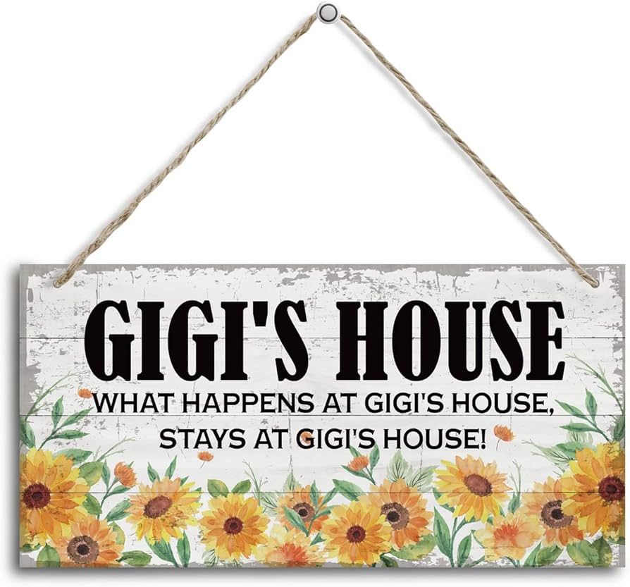 Vintage Gigi's House What Happens at Gigi's House, Stays at Gigi's House Wood Decor Sign, Hanging... | Amazon (US)