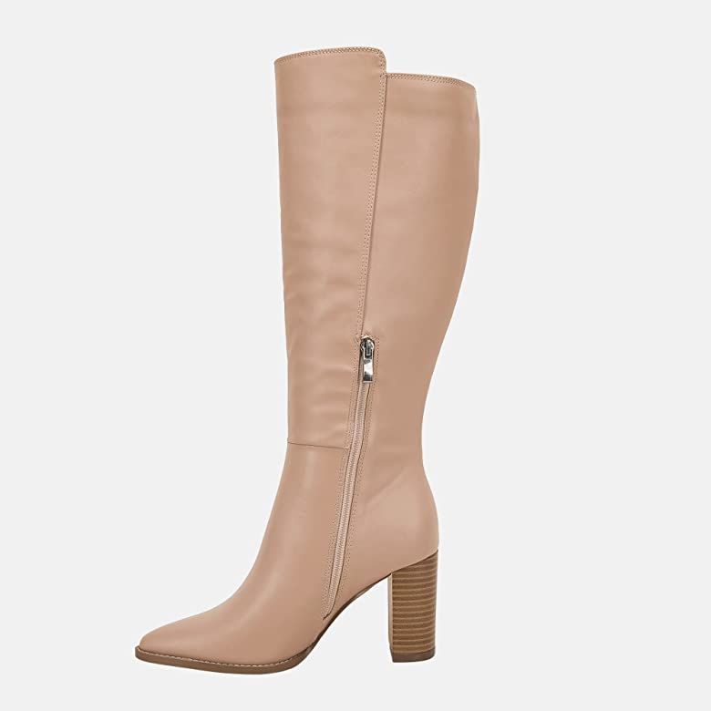 Amazon.com | Juliet Joly Women's Wide Calf Knee High Boots Stacked Block High Heel Bootie Side Zi... | Amazon (US)