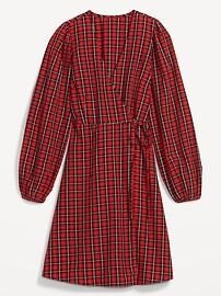 Puff-Sleeve Plaid Seersucker Mini Wrap Dress for Women | Old Navy (US)