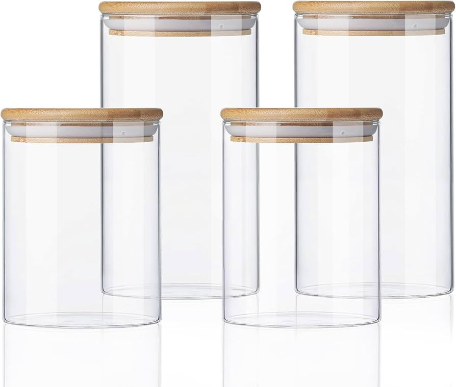 Vorratsgläser mit Deckel 4er Set 800/1200ml Vorratsdosen aus Glas mit Bambusdeckel, Küche luftd... | Amazon (DE)