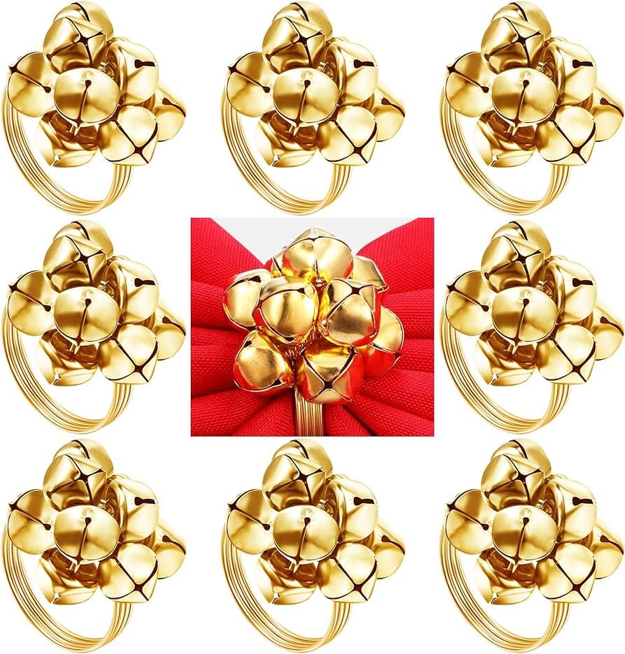8 Pieces Christmas Bell Napkin Rings Xmas Napkin Holder Bells Napkin Ring Holder Christmas Napkin... | Amazon (US)
