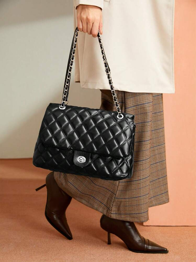 SHEIN BIZwear Umhängetasche im Rautenmuster mit großer Kapazität und Kettenriemen, geeignet f... | SHEIN