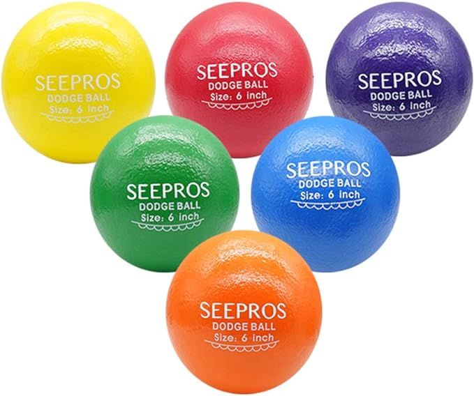 SEEPROS Foam Dodgeball Set - Soft Skin, Low Bounce, Set of 6 with Mesh Storage Bag for Kids and A... | Amazon (US)