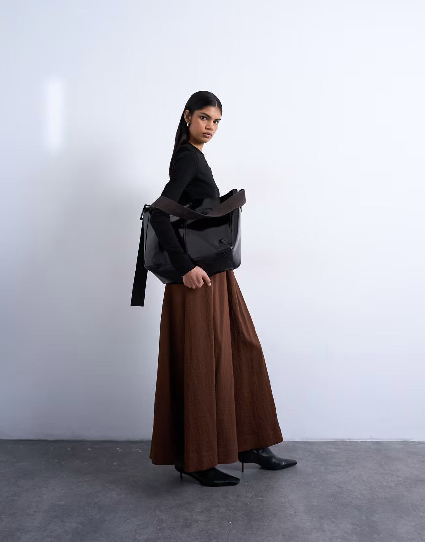 Topshop full maxi skirt in brown with black stripe | ASOS (Global)