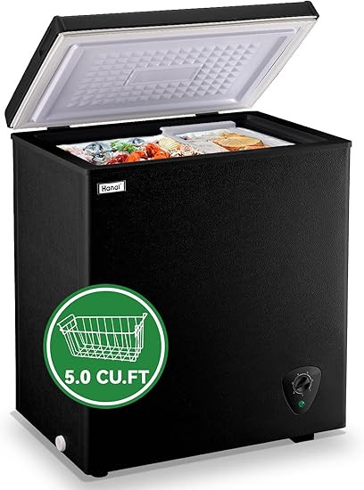 Chest Freezer WANAI Deep Freezer 5.0 Cu. Ft Black Small Chest Freezers with Storage Basket Top O... | Amazon (US)