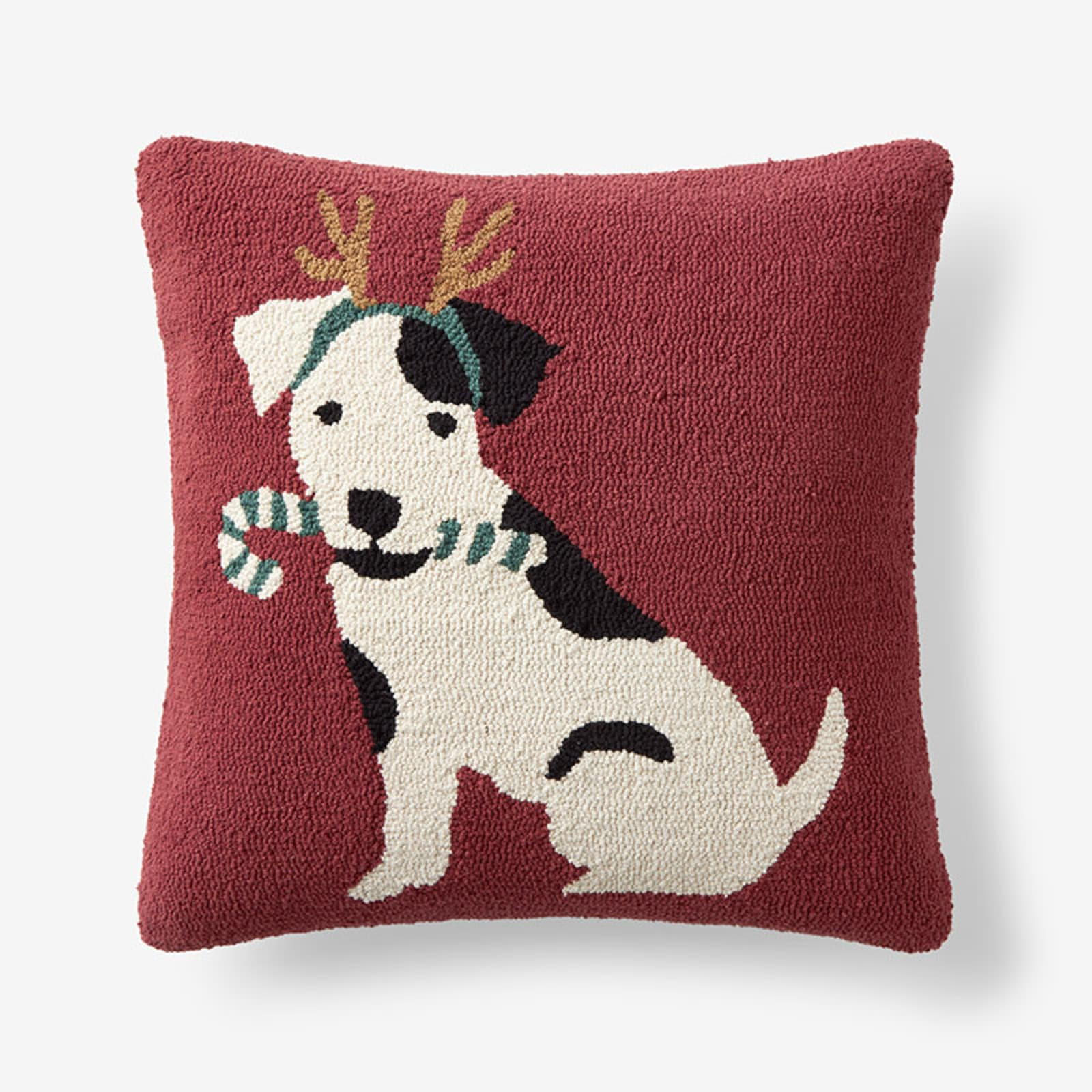 Hand-Hooked Pillow Covers - Festive Puppy, 20 x 20 | The Company Store