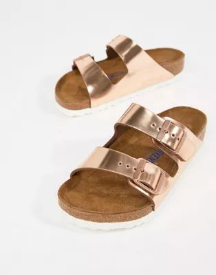 Birkenstock Arizona Rose Gold Flat Sandals | ASOS (Global)