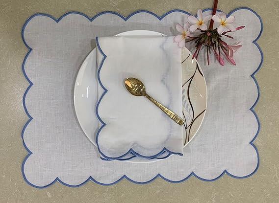 Cotton Linen Scallop Edge Placemats Set of 4, Woven Placemats for Dining Room Table Decor, Washab... | Amazon (US)