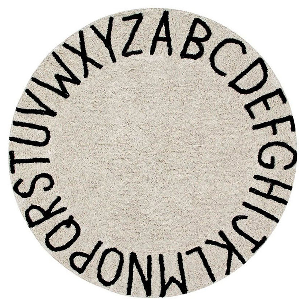 Lorena Canals ABC Modern Classic White Cotton Alphabet Patterned Rug - 5' Round | Kathy Kuo Home