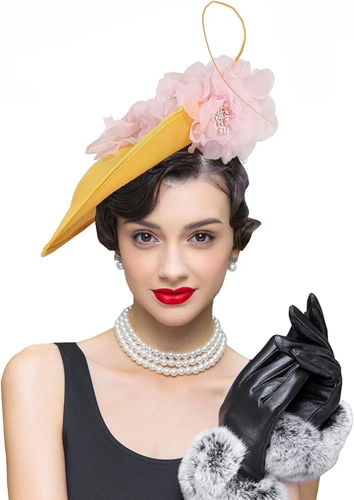 Women Sinamay Fascinators Derby Tea Party Wedding Flower Feathers Headpiece with Headband Clips | Amazon (US)