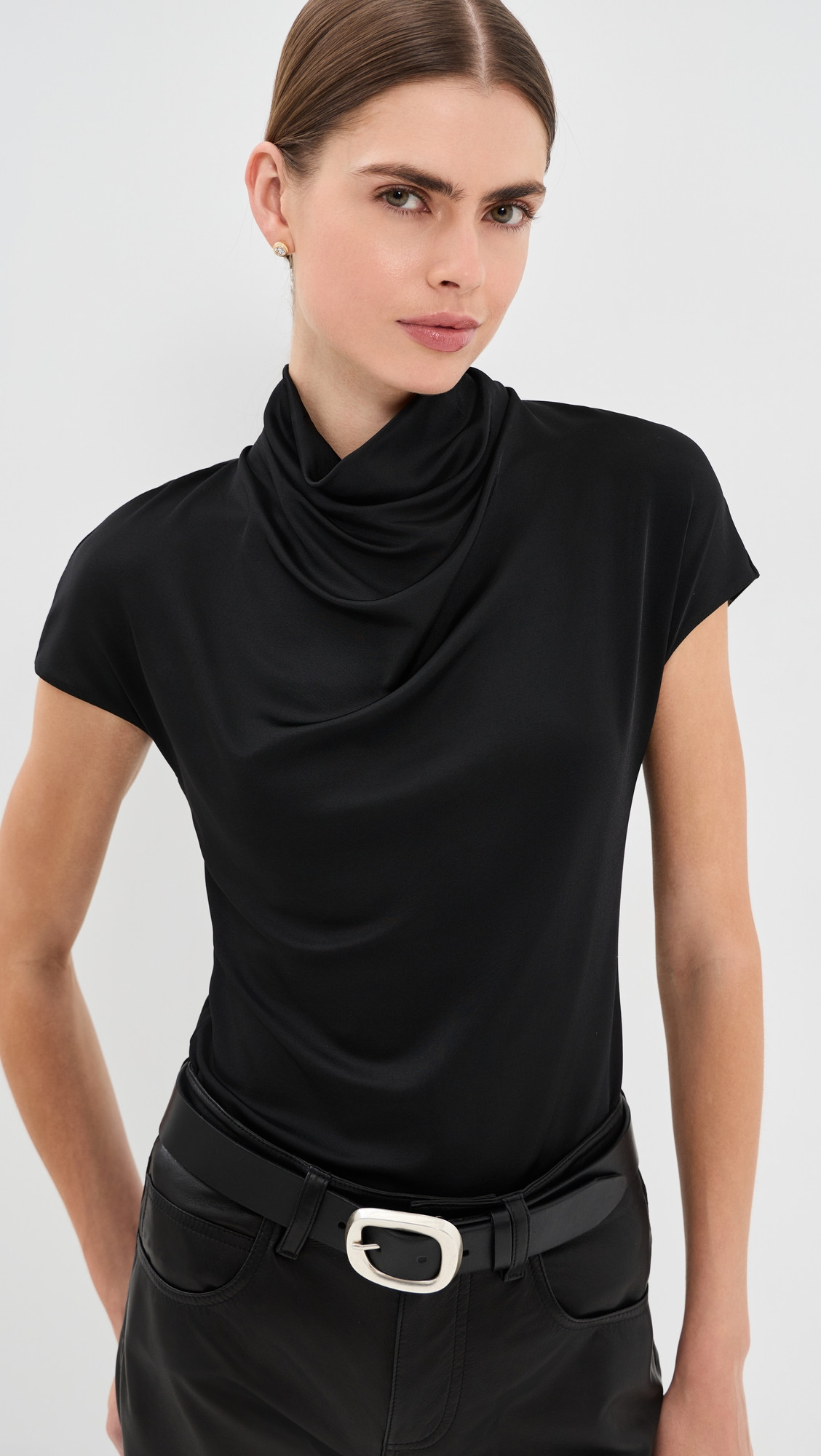 Another Tomorrow Fluid Cowl Neck Top Black L | Shopbop