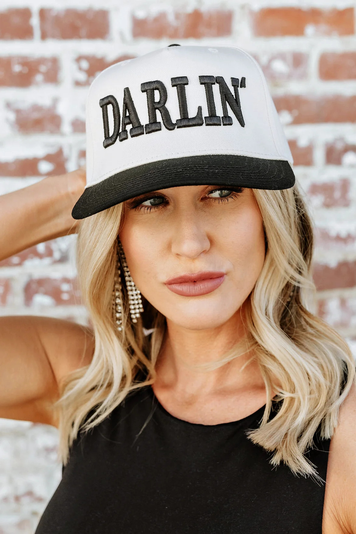 NEW!! DARLIN Trucker Hat in White/Black | Glitzy Bella