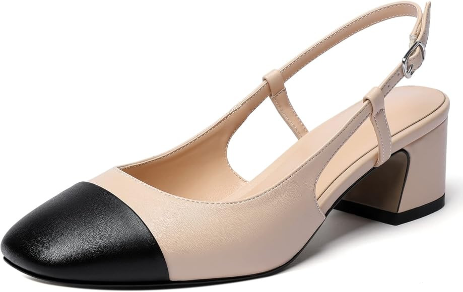 Eldof Women's Slingback Heels Block Pumps Shoes with Square Toe Slip on Heels 2 Inches for Casual... | Amazon (US)