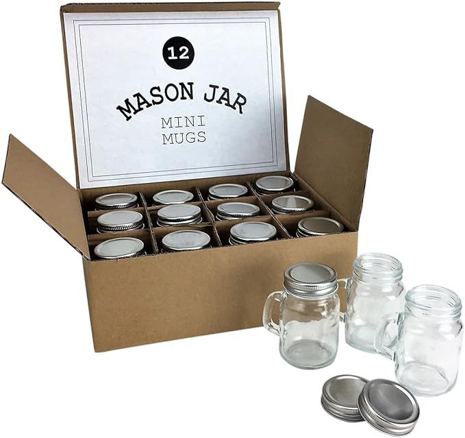 Mini Mason Jar 4 Ounce Mugs (Not Full Size) - Set of 12 Miniature Glasses With Handles And Leak-P... | Amazon (US)