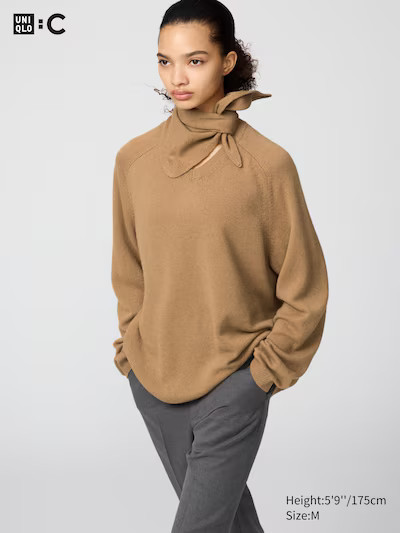 Cashmere Relaxed V-Neck Sweater | With Scarf | UNIQLO (US)