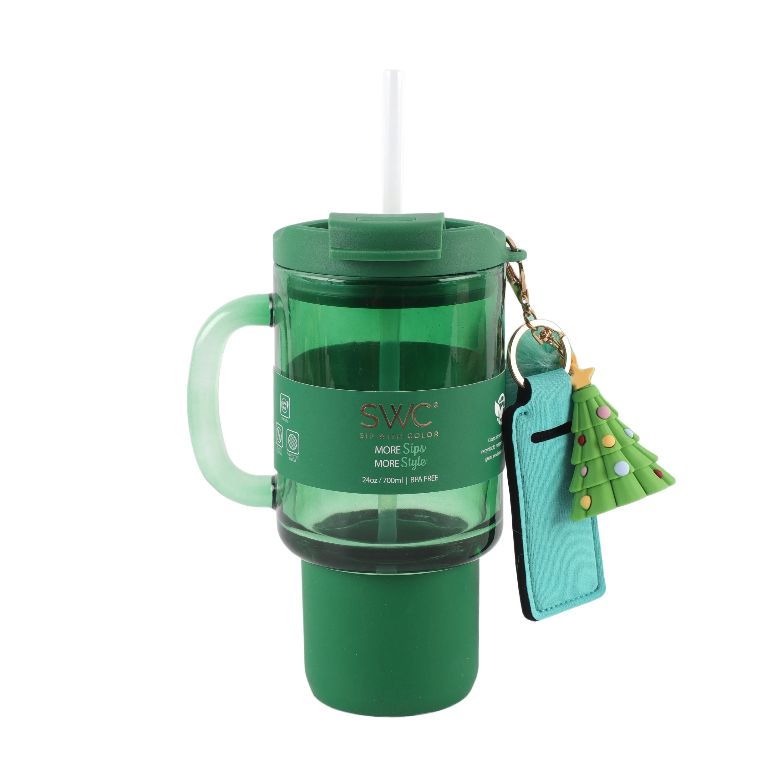 Cook With Color 24oz Glass Water Bottle Cup with Lid and Straw, Christmas Tree | Walmart (US)