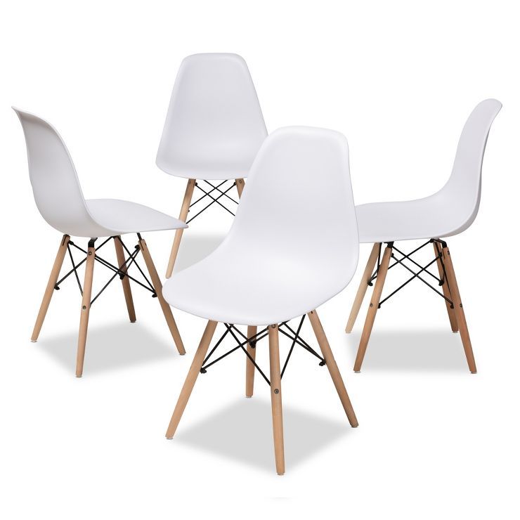 Set of 4 Sydnea Mid Century Modern Acrylic Wood Finished Dining Chairs White - Baxton Studio | Target