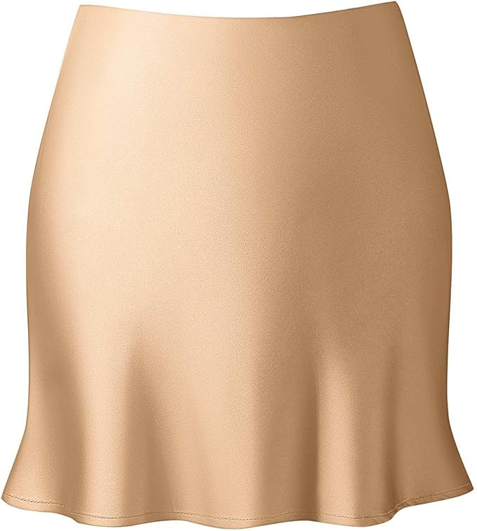 Amazon.com: Reaowazo Mini Skirts for Women Satin High Elastic Waist Ruffle Bodycon Short Skirt Le... | Amazon (US)