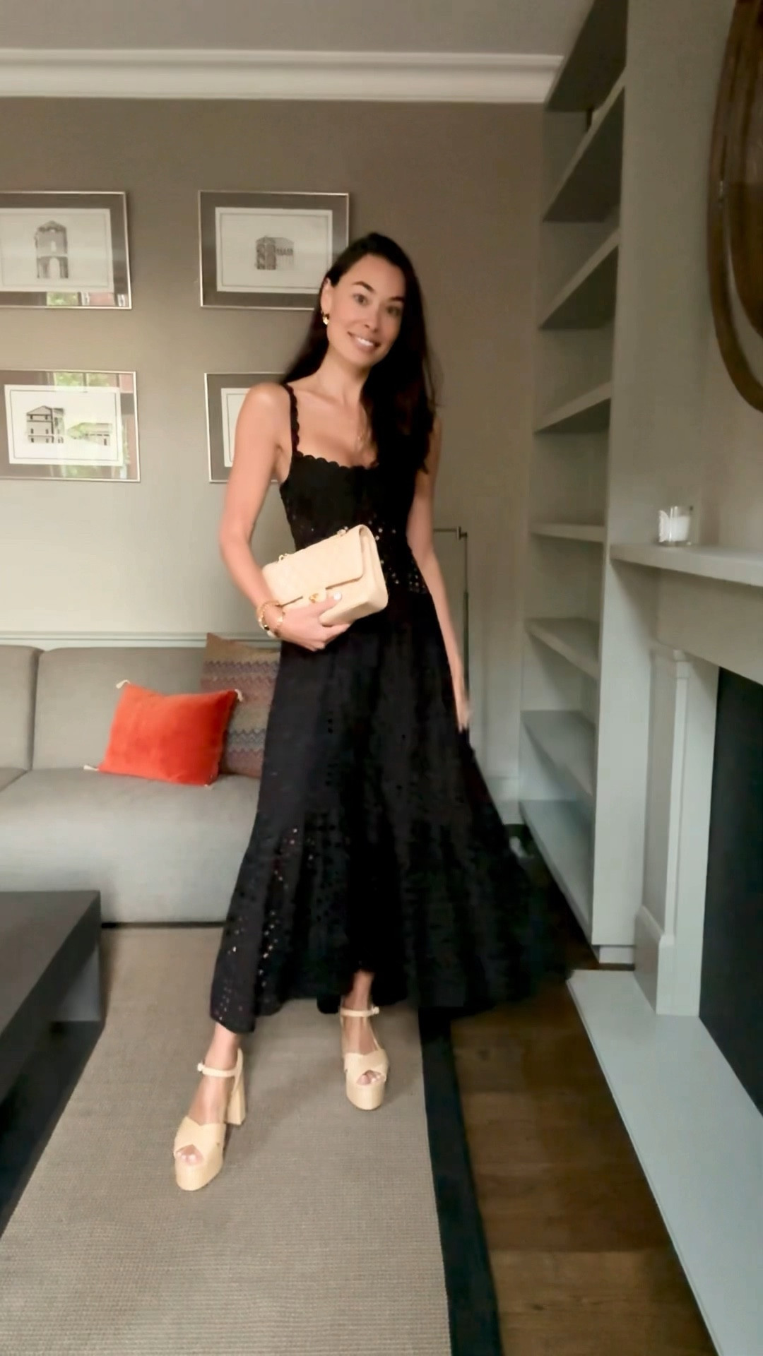 Charo Ruiz black eyelet dress (just sold out, similar from the brand below.) Date night outfit, London, Chanel bag, platform sandals, raffia, midi dress. 

#LTKSeasonal #LTKParties #LTKItBag