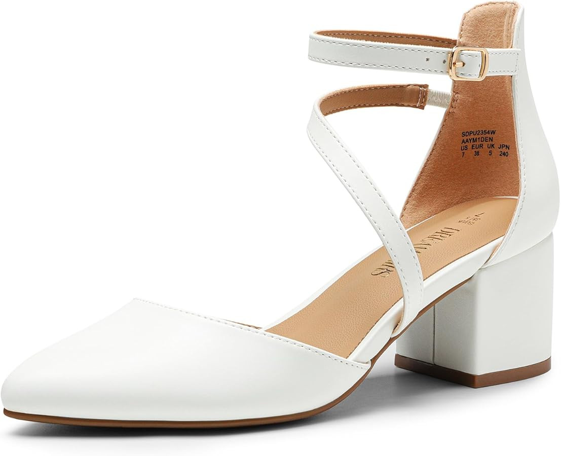 DREAM PAIRS Women's Closed Pointed Toe Low Chunky Heels Pumps Ankle Strap Wedding Business Dressy... | Amazon (US)