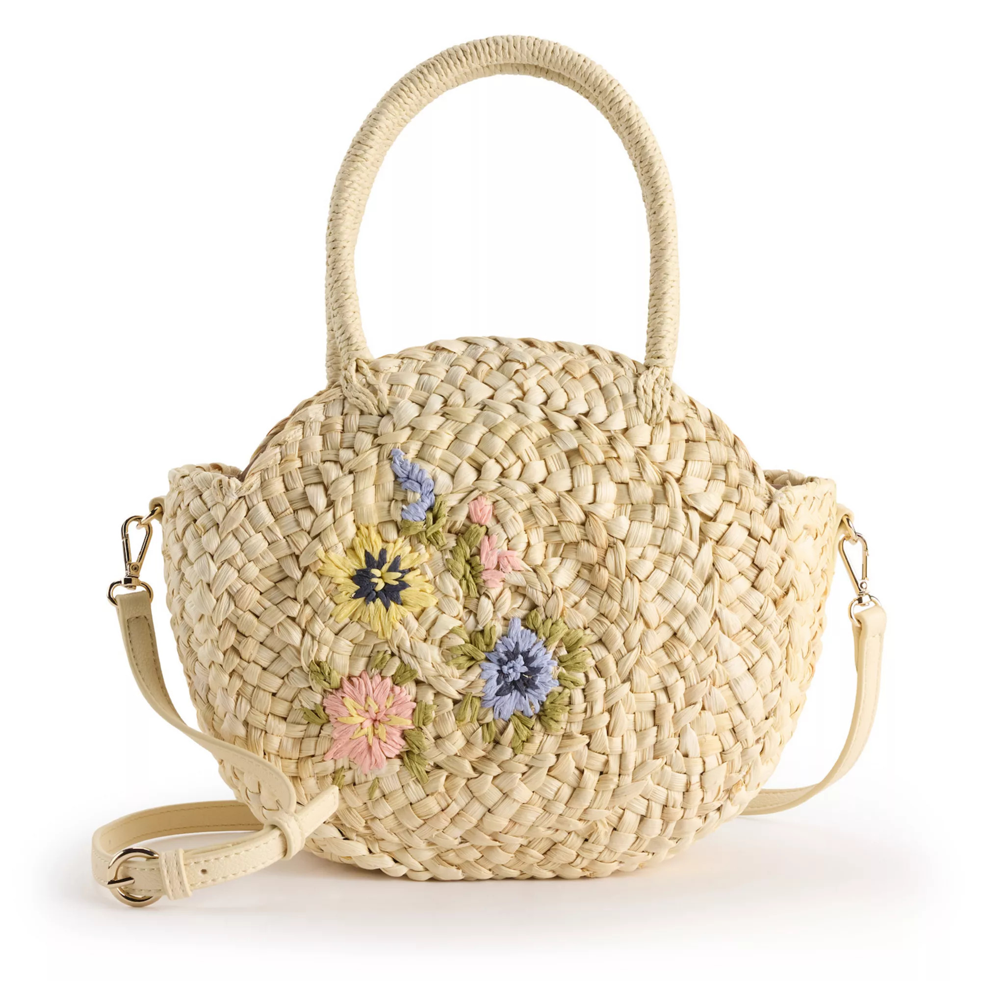 LC Lauren Conrad Jasmine Oval Embroidery Straw Tote Bag | Kohl's