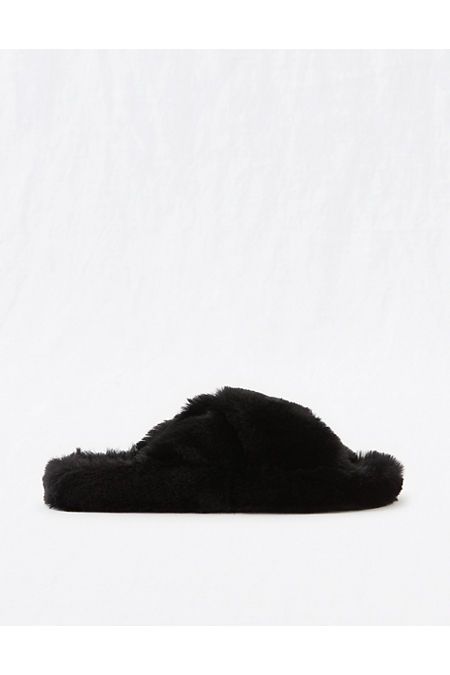 Aerie Fuzzy Crisscross Slides | American Eagle Outfitters (US & CA)