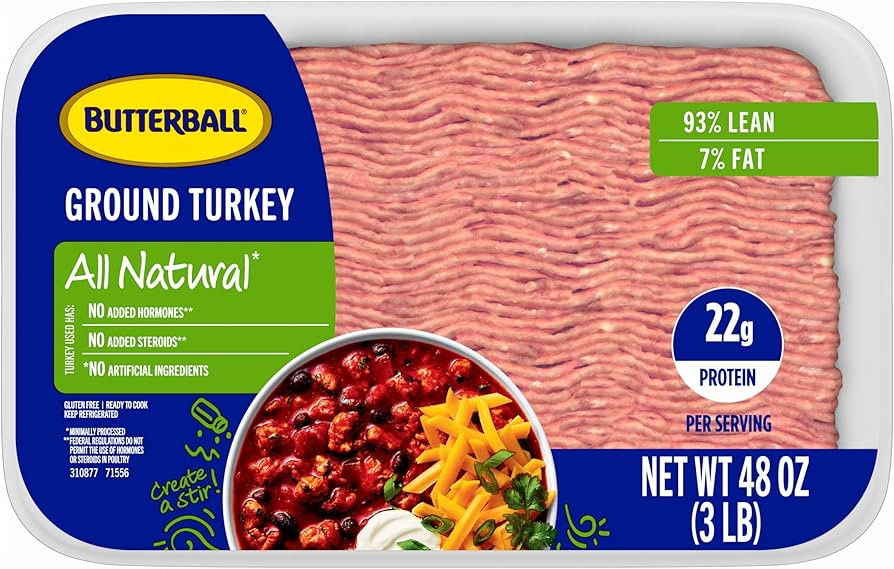 Butterball, Fresh All Natural 93% / 7% Ground Turkey, Family-Sized, 3 lb | Amazon (US)