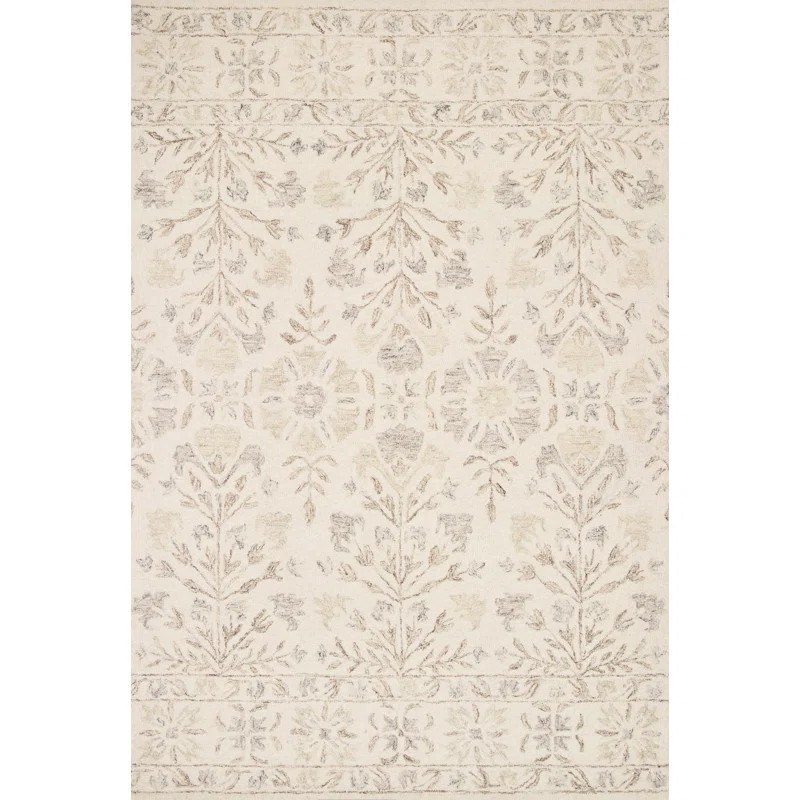 Fleshman Floral Handmade Looped/Hooked Wool Area Rug in Ivory/Neutral | Wayfair North America