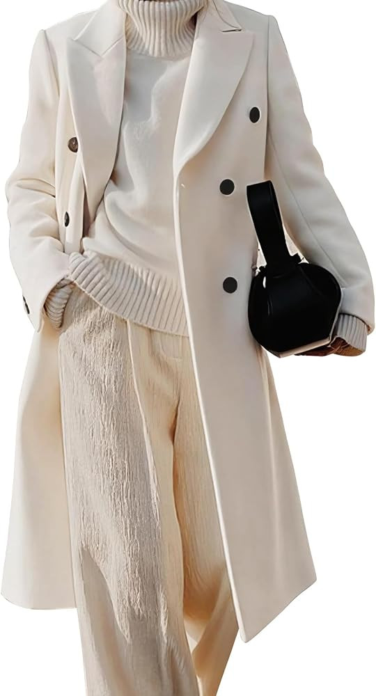 Kinghua Wool Coats for Women Fall Winter Dress Pea Coat Double Breasted Jackets Long Trench Coat ... | Amazon (US)