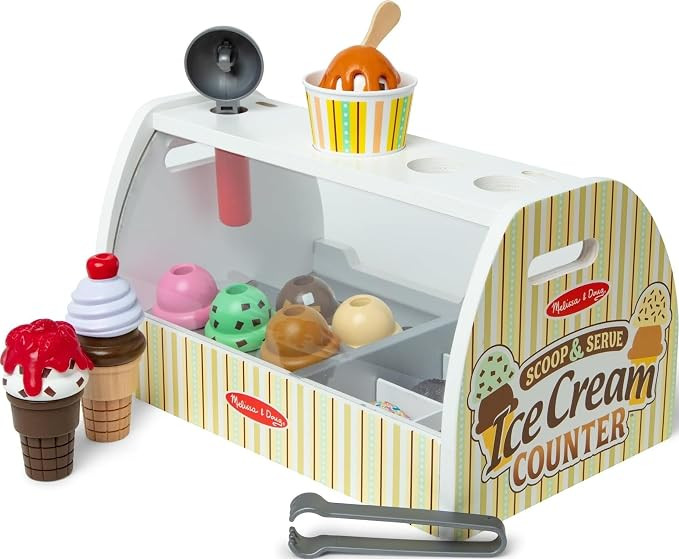 Melissa & Doug Wooden Scoop & Serve Ice Cream Counter, Pretend Play Store, 28 Toy Food & Play Kit... | Amazon (US)