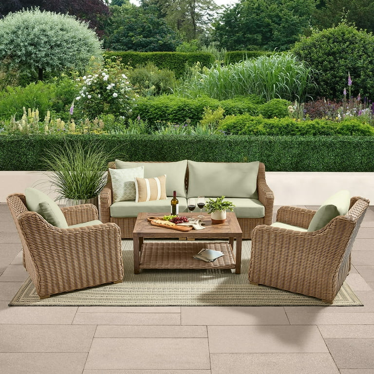 Better Homes & Gardens Bellamy 4 Piece Outdoor Patio Conversation Set, Green | Walmart (US)