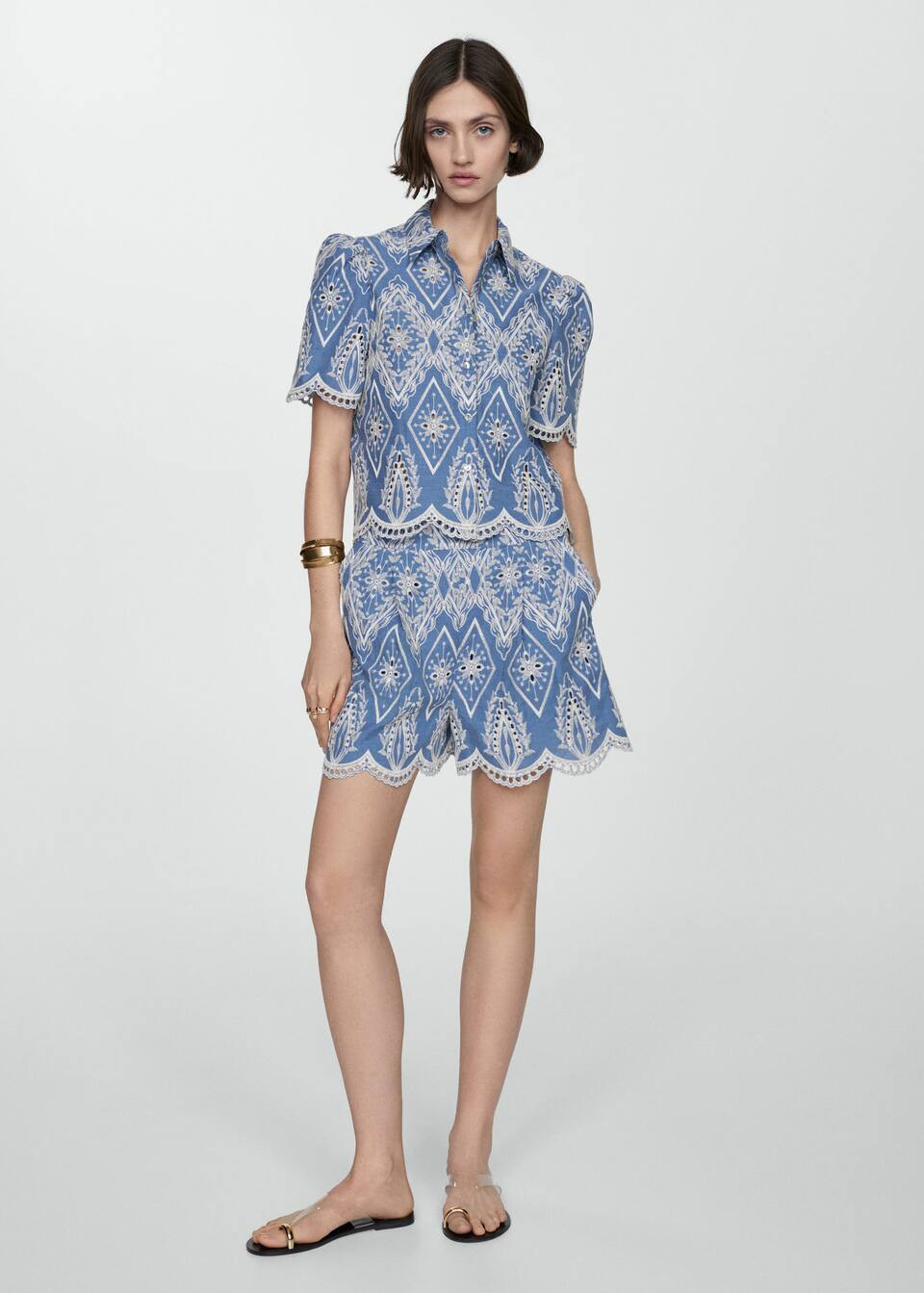 Embroidered openwork shirt -  Women | Mango USA | MANGO (US)