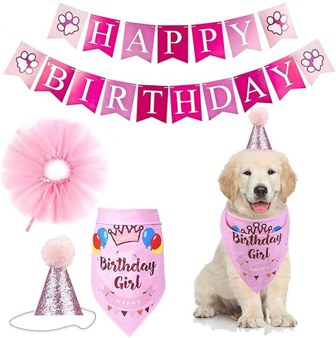 Dog Cat Birthday Bandana Hat Banner Party Supplies Kits Dog Boy Girl Cute Bow Tie Scarf Birthday ... | Amazon (US)