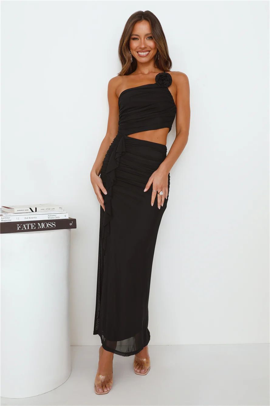 Another Party One Shoulder Mesh Maxi Dress Black | Hello Molly