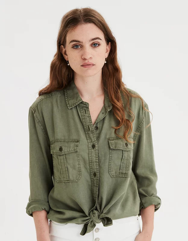 AE Oversized Military Button Up Shirt | American Eagle Outfitters (US & CA)