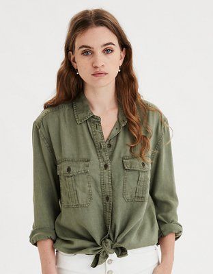 AE Oversized Military Button Up Shirt | American Eagle Outfitters (US & CA)