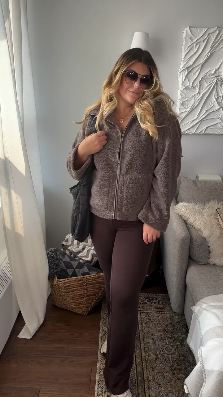 It Officially Fall and when the leaves start to turn we must have a Teddy Jacket in our Fall Wardrobe. These H&M Fall pieces are essential. I just got the coziest teddy zipup and these brown flared pants. 

For all my midsize girlies these flared pants will hug your curves in the best way. I got them in brown and black and they are the perfect addition to your closet. Wearing them with this Skims Shapewear will have you feeling Snatched. Definitely must have items for fall. 

Fall fashion. autumn outfits. Autumn style. Transitional style. Street style. Wool zipup. Teddy Jacket. Skims shapewear. midsize fashion. Brown outfit. Everyday outfit ideas. Nike sneakers. Everyday outfit inspo. Flared Leggings. Shopper bag. Midsize style. H&M. #ltkfashion #ltkmidsize #mumstyle #midsizefashion #midsizefashioninspo #ootd #trendalerts