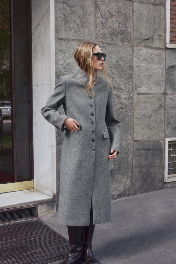 Zara - Zw Collection Wool Button Coat - Gray - S - Woman | Zara US