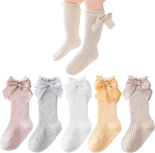 Colorful Childhood Baby Girls Knee High Socks Toddlers Tube Ruffled Bow Stockings Infant Newborn ... | Amazon (US)