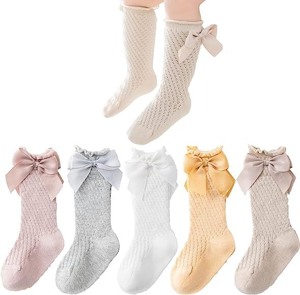 Colorful Childhood Baby Girls Knee High Socks Toddlers Tube Ruffled Bow Stockings Infant Newborn ... | Amazon (US)