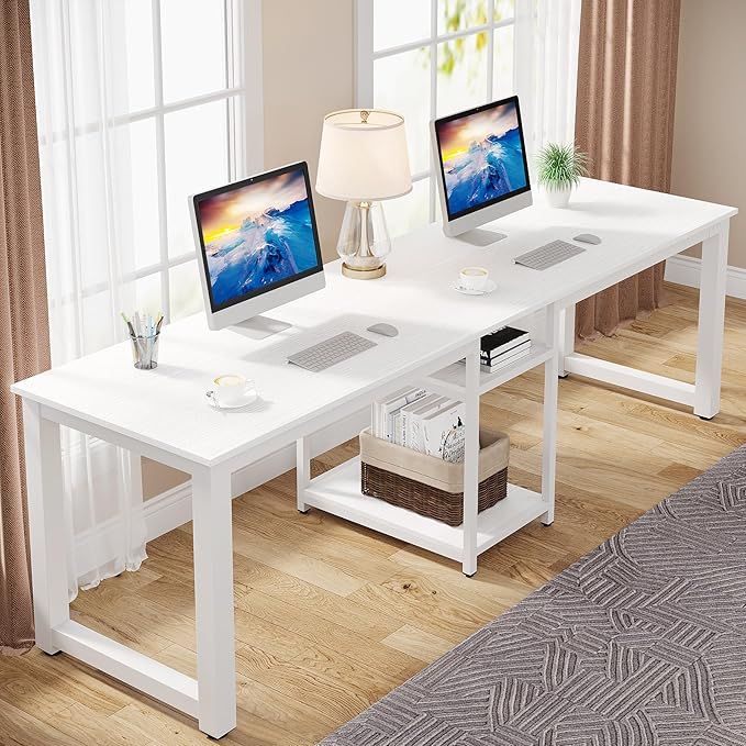 Tribesigns 78.7 Inches Extra Long Computer Desk, 2 Person Desk with Storage Shelf, Double Worksta... | Amazon (US)