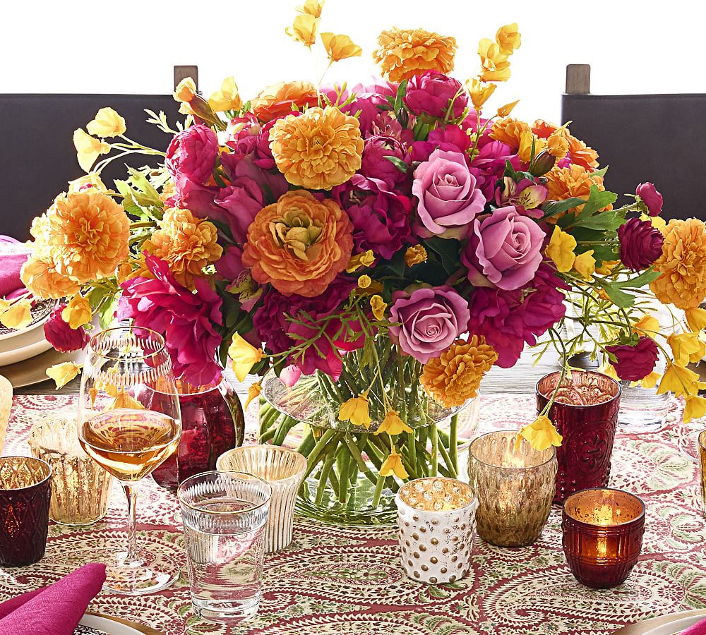 Diwali Faux Floral Arrangement In Glass Vase | Pottery Barn (US)