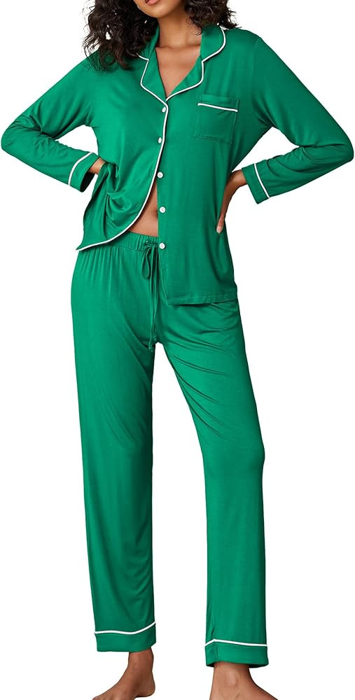 Ekouaer Pajamas Women's Long Sleeve Sleepwear Soft Button Down Loungewear Pjs Lounge Set Nightwea... | Amazon (US)