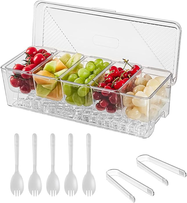 Ice Chilled Condiment Caddy,Stackable Chilled Condiment Containers,Serving Platters with Lid and ... | Amazon (US)