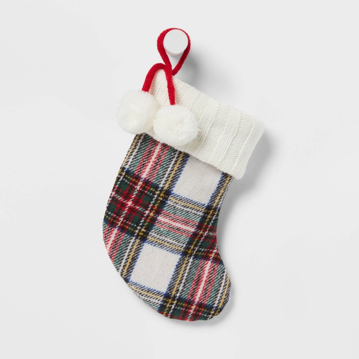 8.5" Plaid Mini Christmas Holiday Stocking with Pom Poms White/Blue/Green - Wondershop™ | Target