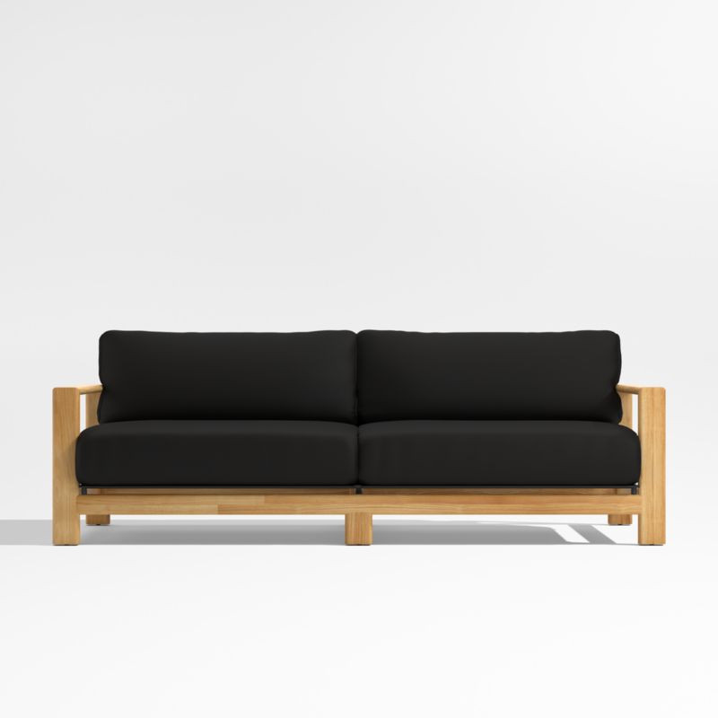 Anguilla 90" Teak Outdoor Sofa with Black Cushions + Reviews | Crate & Barrel | Crate & Barrel