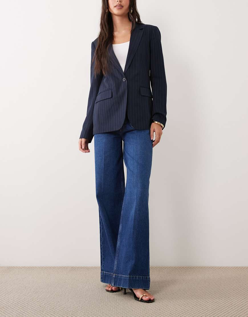 ASOS DESIGN high waist wide leg jeans with front pockets in dark wash-Blue | ASOS (Global)
