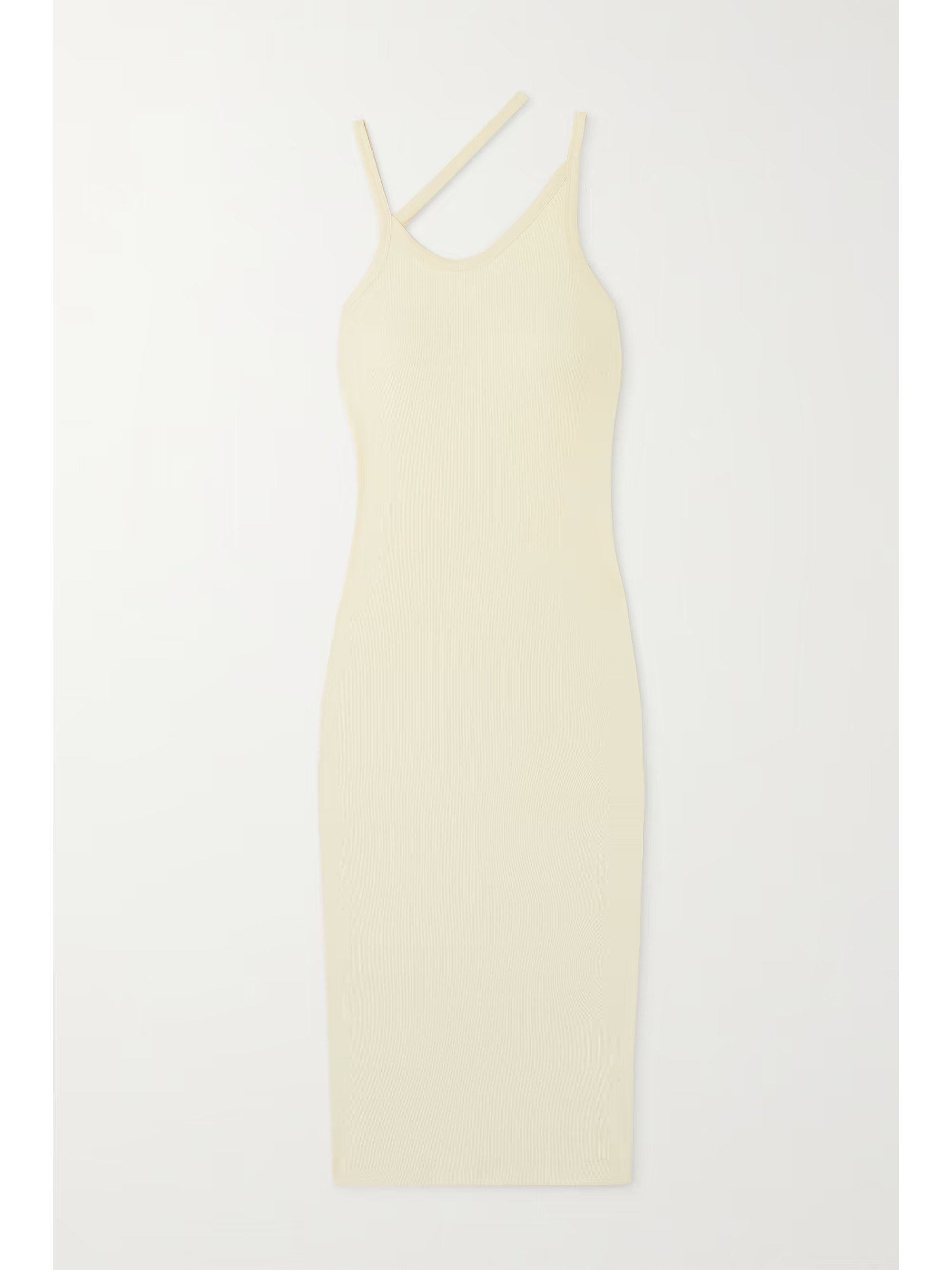 Sand Aletris asymmetric ribbed organic cotton-blend jersey midi dress | NINETY PERCENT | NET-A-PO... | NET-A-PORTER (US)