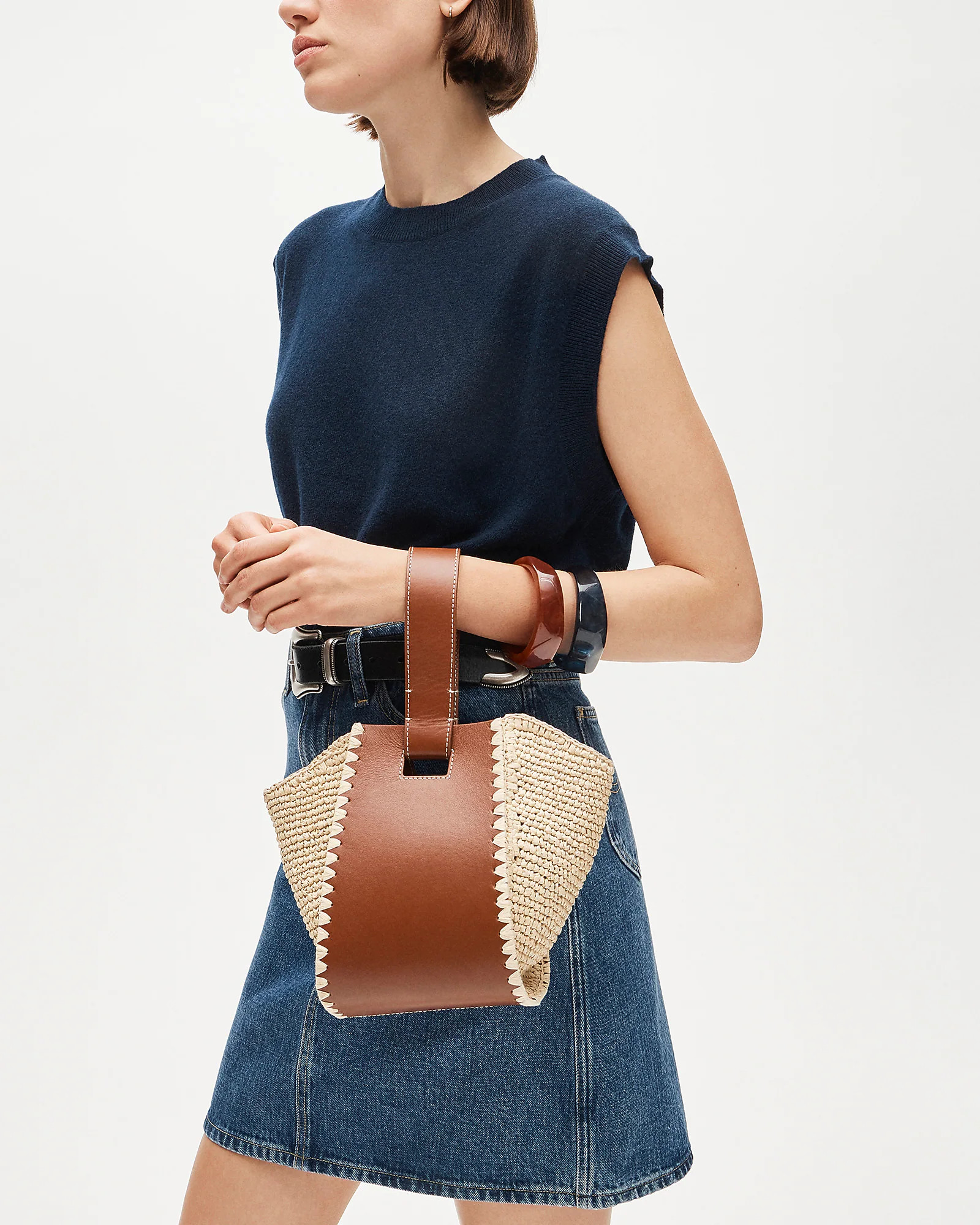 Top-handle bag in handknotted straw and leather | J. Crew US