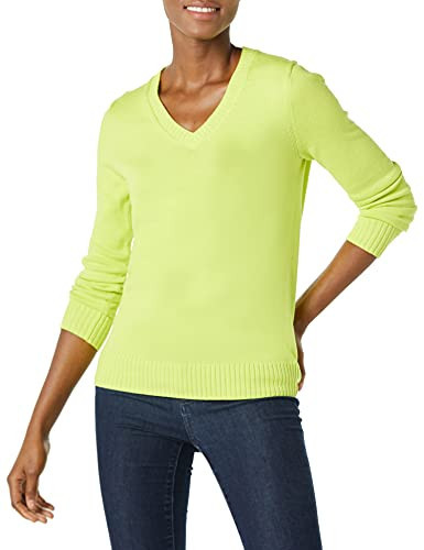 Amazon Essentials Women's Lightweight Long-Sleeve V-Neck Cotton Sweater, Lime Green, X-Small | Amazon (US)